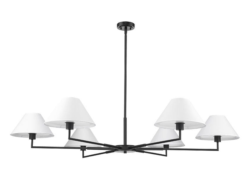 Z-Lite Leila 63" 6-Light Matte Black Steel and White Linen Fabric Shade Chandelier