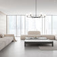 Z-Lite Leila 63" 6-Light Matte Black Steel and White Linen Fabric Shade Chandelier