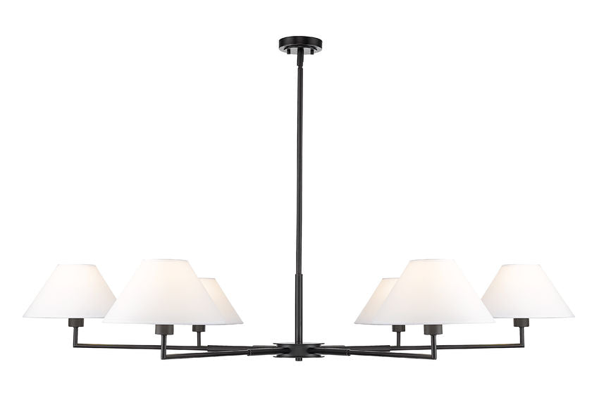 Z-Lite Leila 63" 6-Light Matte Black Steel and White Linen Fabric Shade Chandelier
