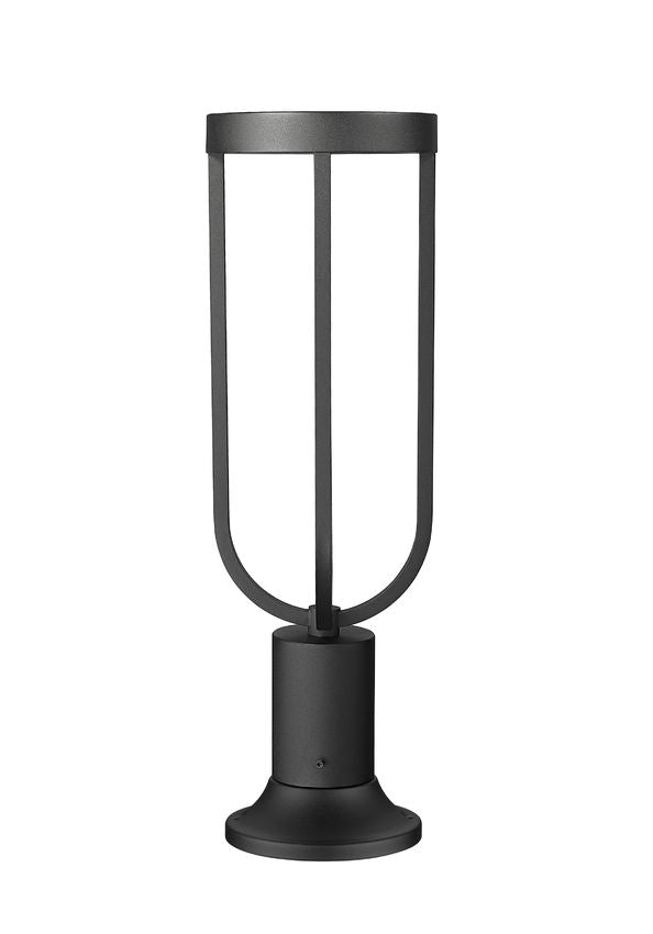 Z-Lite Leland 23" H 1-Light LED-Integrated Sand Black Aluminum Frame Sand Blast Glass Shade Outdoor Pier-Mounted Fixture
