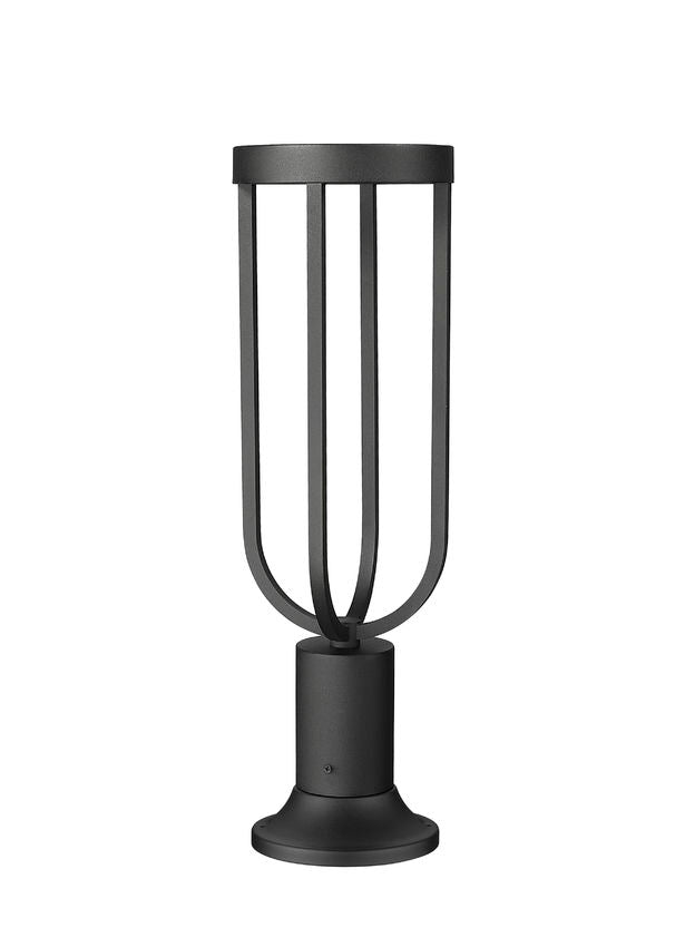 Z-Lite Leland 23" H 1-Light LED-Integrated Sand Black Aluminum Frame Sand Blast Glass Shade Outdoor Pier-Mounted Fixture