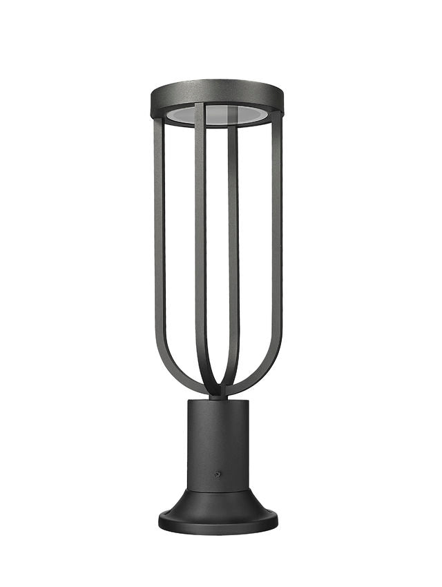 Z-Lite Leland 23" H 1-Light LED-Integrated Sand Black Aluminum Frame Sand Blast Glass Shade Outdoor Pier-Mounted Fixture