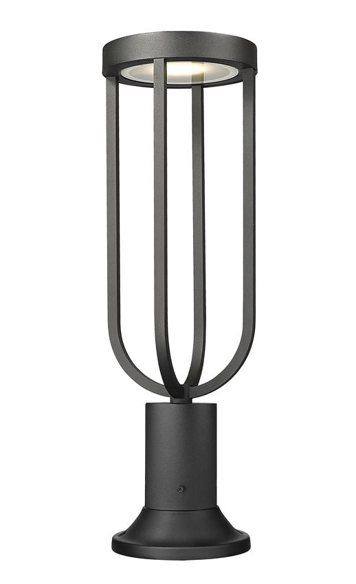 Z-Lite Leland 23" H 1-Light LED-Integrated Sand Black Aluminum Frame Sand Blast Glass Shade Outdoor Pier-Mounted Fixture