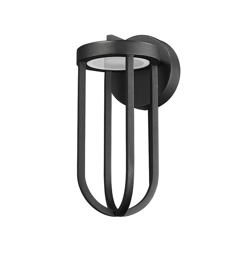 Z-Lite Leland 6" 1-Light LED Sand Black and Sand Blast Glass Shade Outdoor Wall Light