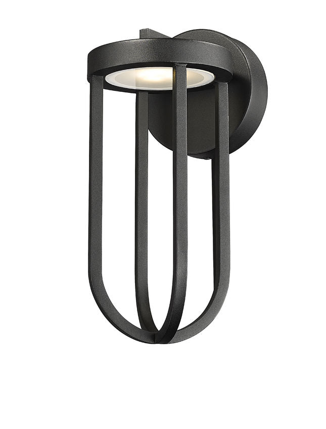 Z-Lite Leland 6" 1-Light LED Sand Black and Sand Blast Glass Shade Outdoor Wall Light