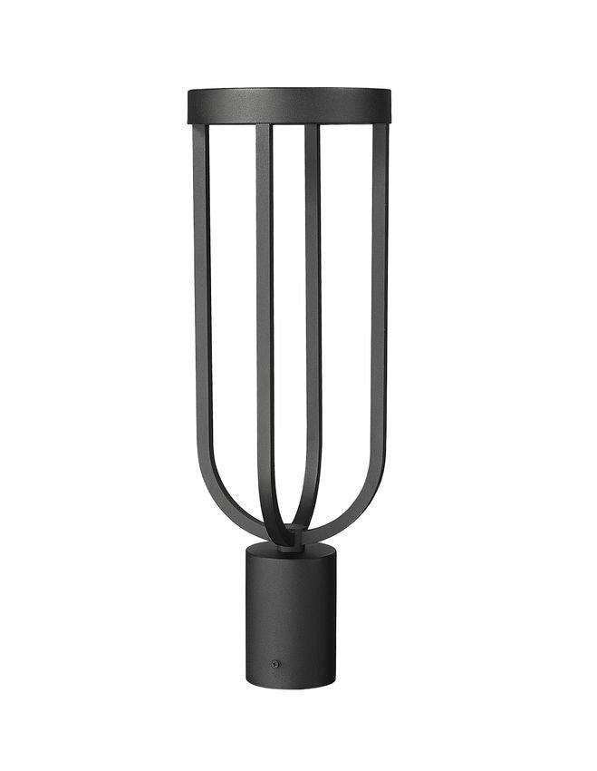 Z-Lite Leland 7" W x 21" H 1-Light LED Sand Black and Sand Blast Glass Shade Outdoor Post Mount Fixture