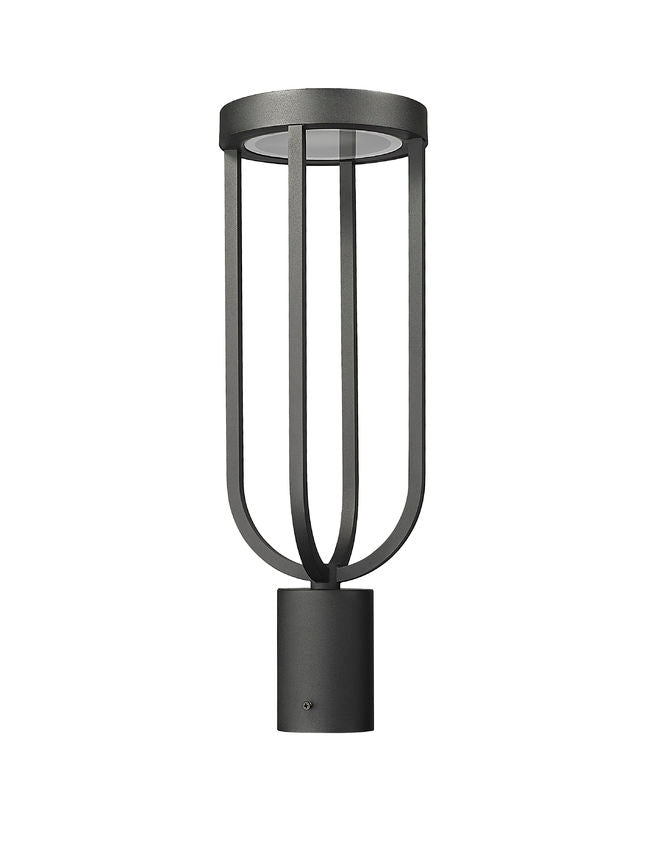 Z-Lite Leland 7" W x 21" H 1-Light LED Sand Black and Sand Blast Glass Shade Outdoor Post Mount Fixture