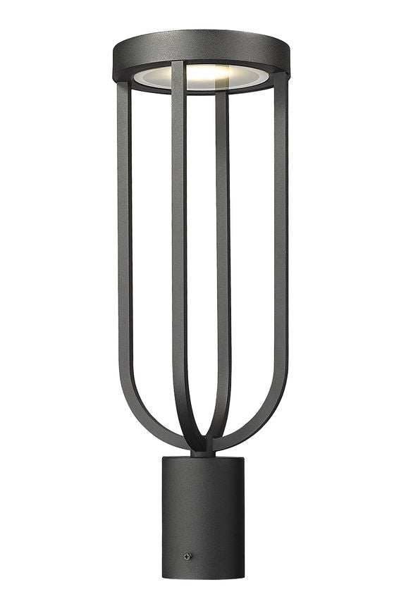 Z-Lite Leland 7" W x 21" H 1-Light LED Sand Black and Sand Blast Glass Shade Outdoor Post Mount Fixture