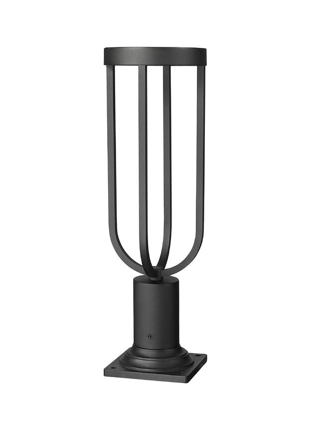 Z-Lite Leland 7" W x 23" H 1-Light LED Sand Black and Sand Blast Glass Shade Outdoor Pier Mounted Fixture