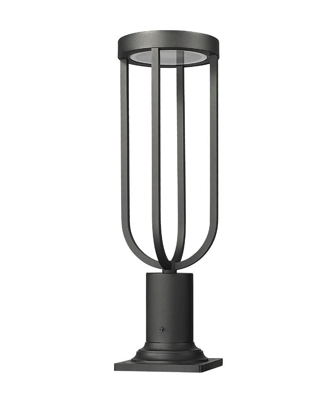 Z-Lite Leland 7" W x 23" H 1-Light LED Sand Black and Sand Blast Glass Shade Outdoor Pier Mounted Fixture