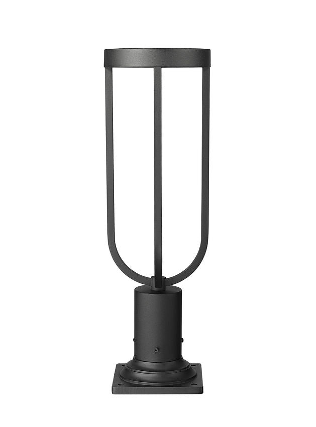Z-Lite Leland 7" W x 23" H 1-Light LED Sand Black and Sand Blast Glass Shade Outdoor Pier Mounted Fixture