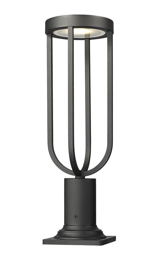 Z-Lite Leland 7" W x 23" H 1-Light LED Sand Black and Sand Blast Glass Shade Outdoor Pier Mounted Fixture