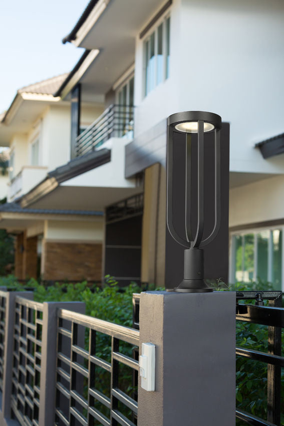 Z-Lite Leland 9" 1-Light LED Sand Black Outdoor Round Pier Mounted Fixture