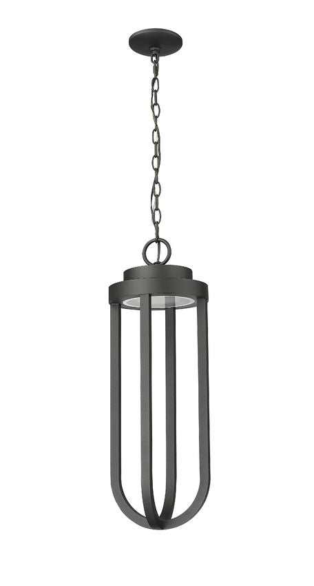 Z-Lite Leland 9" 1-Light LED Sand Black and Sand Blast Glass Shade Outdoor Chain Mount Ceiling Fixture