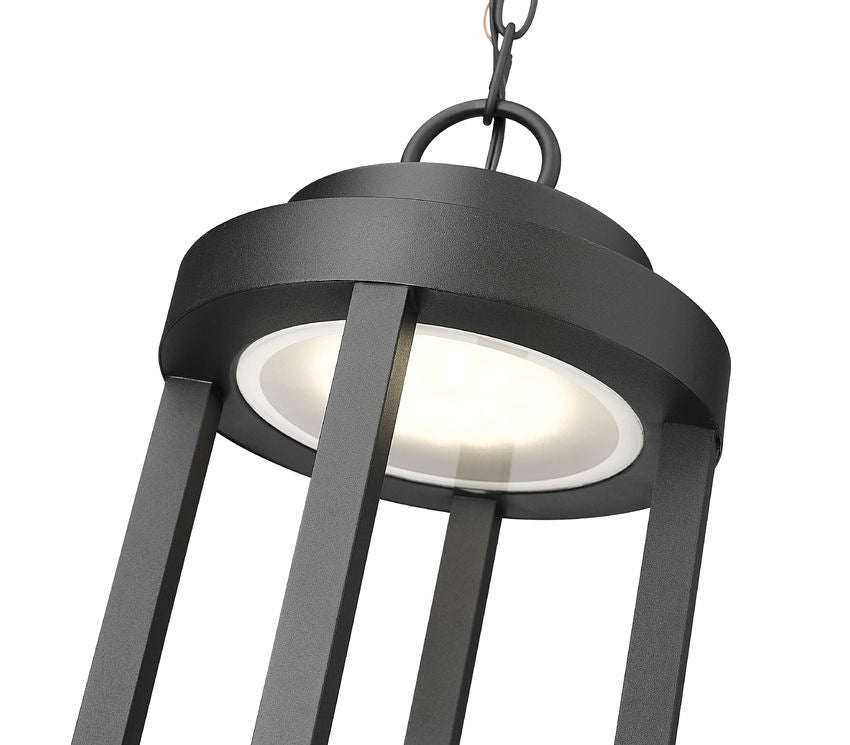 Z-Lite Leland 9" 1-Light LED Sand Black and Sand Blast Glass Shade Outdoor Chain Mount Ceiling Fixture