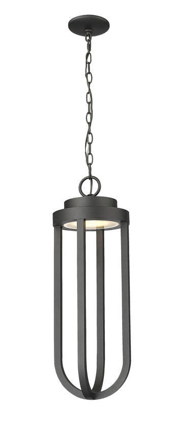 Z-Lite Leland 9" 1-Light LED Sand Black and Sand Blast Glass Shade Outdoor Chain Mount Ceiling Fixture