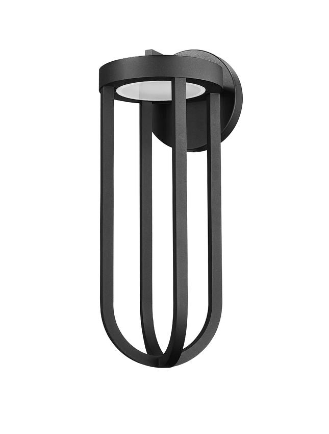 Z-Lite Leland 9" 1-Light LED Sand Black and Sand Blast Glass Shade Outdoor Wall Light
