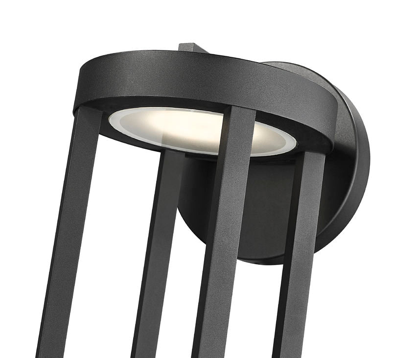 Z-Lite Leland 9" 1-Light LED Sand Black and Sand Blast Glass Shade Outdoor Wall Light