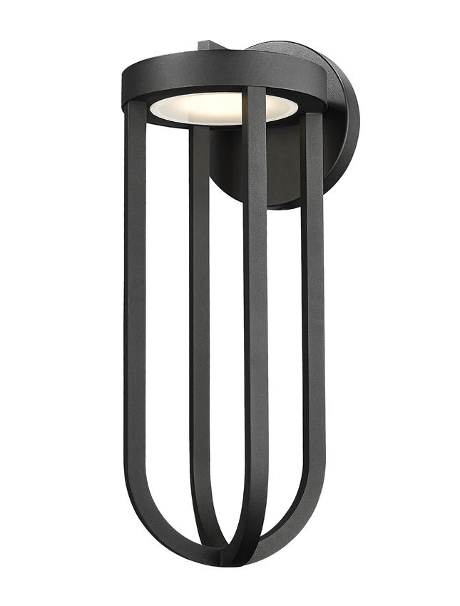 Z-Lite Leland 9" 1-Light LED Sand Black and Sand Blast Glass Shade Outdoor Wall Light