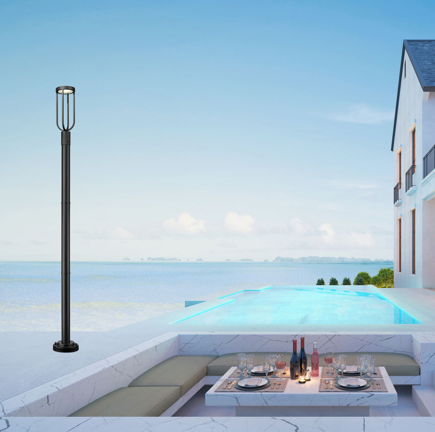 Z-Lite Leland 9" W x 92" H 1-Light LED Sand Black and Sand Blast Glass Shade Outdoor Post Mounted Fixture