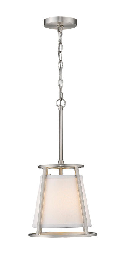Z-Lite Lenyx Pendant 10" 1-Light Brushed Nickel Mini Pendant Light With White Fabric Shade