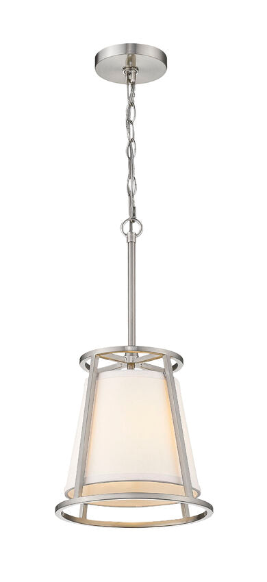 Z-Lite Lenyx Pendant 10" 1-Light Brushed Nickel Mini Pendant Light With White Fabric Shade