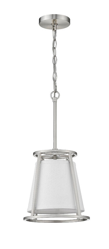 Z-Lite Lenyx Pendant 10" 1-Light Brushed Nickel Mini Pendant Light With White Fabric Shade