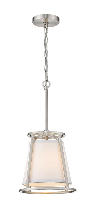 Z-Lite Lenyx Pendant 10" 1-Light Brushed Nickel Mini Pendant Light With White Fabric Shade