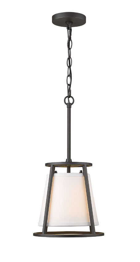 Z-Lite Lenyx Pendant 10" 1-Light Iron Ore Mini Pendant Light With White Fabric Shade