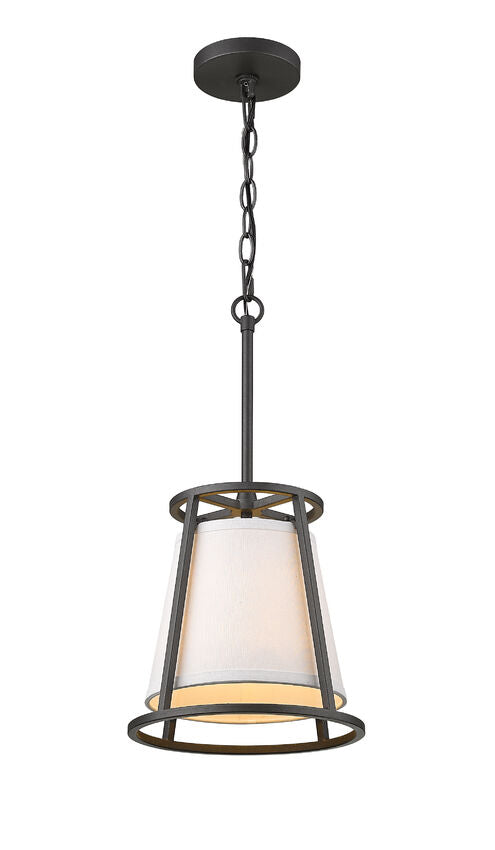 Z-Lite Lenyx Pendant 10" 1-Light Iron Ore Mini Pendant Light With White Fabric Shade