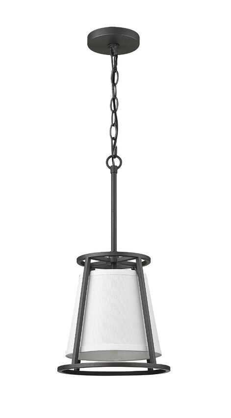Z-Lite Lenyx Pendant 10" 1-Light Iron Ore Mini Pendant Light With White Fabric Shade
