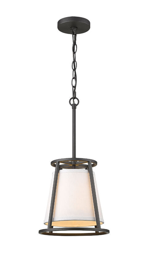 Z-Lite Lenyx Pendant 10" 1-Light Iron Ore Mini Pendant Light With White Fabric Shade