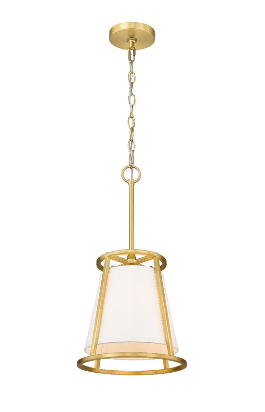 Z-Lite Lenyx Pendant 10" 1-Light Rubbed Brass Mini Pendant Light With White Fabric Shade