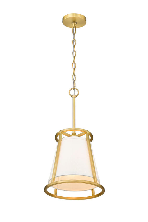 Z-Lite Lenyx Pendant 10" 1-Light Rubbed Brass Mini Pendant Light With White Fabric Shade