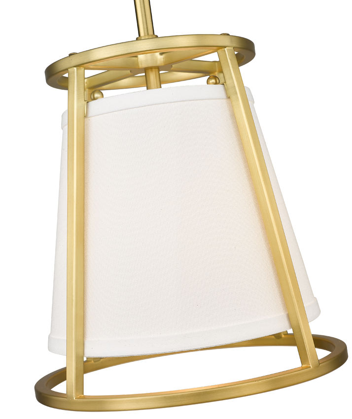 Z-Lite Lenyx Pendant 10" 1-Light Rubbed Brass Mini Pendant Light With White Fabric Shade