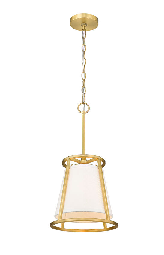 Z-Lite Lenyx Pendant 10" 1-Light Rubbed Brass Mini Pendant Light With White Fabric Shade