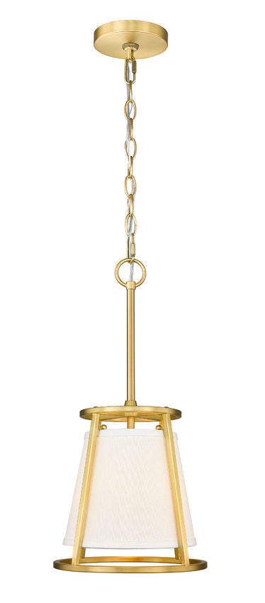 Z-Lite Lenyx Pendant 10" 1-Light Rubbed Brass Mini Pendant Light With White Fabric Shade