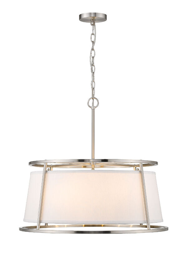 Z-Lite Lenyx Pendant 26" 6-Light Brushed Nickel Pendant Light With White Fabric Shade