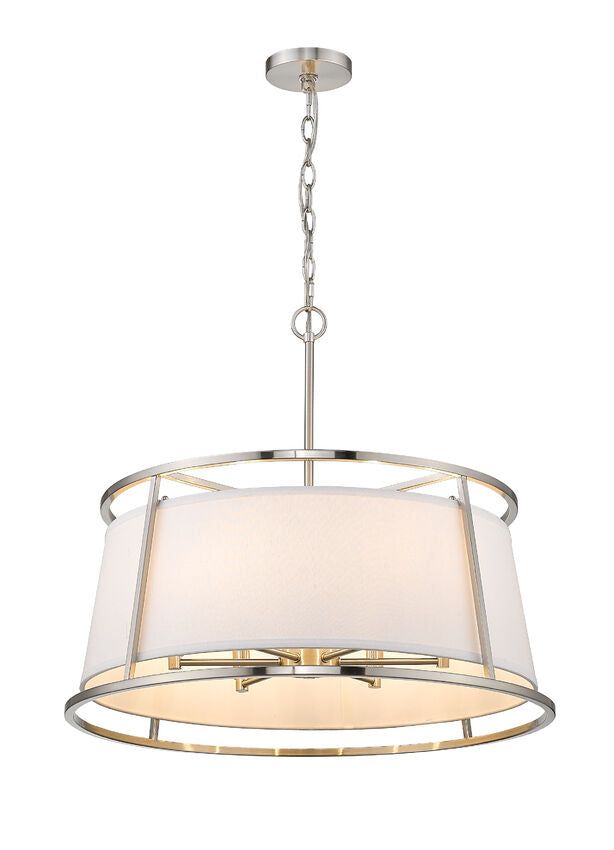 Z-Lite Lenyx Pendant 26" 6-Light Brushed Nickel Pendant Light With White Fabric Shade