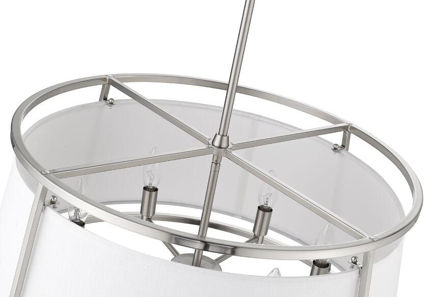 Z-Lite Lenyx Pendant 26" 6-Light Brushed Nickel Pendant Light With White Fabric Shade