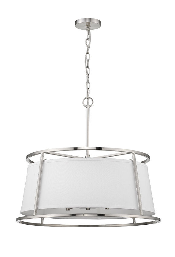 Z-Lite Lenyx Pendant 26" 6-Light Brushed Nickel Pendant Light With White Fabric Shade