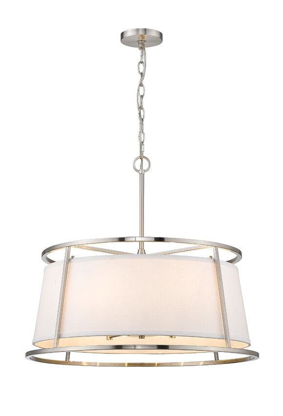 Z-Lite Lenyx Pendant 26" 6-Light Brushed Nickel Pendant Light With White Fabric Shade