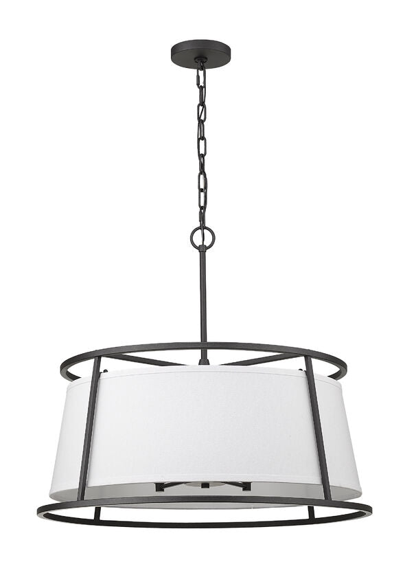 Z-Lite Lenyx Pendant 26" 6-Light Iron Ore Pendant Light With White Fabric Shade