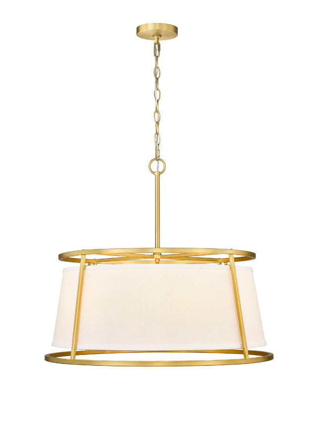 Z-Lite Lenyx Pendant 26" 6-Light Rubbed Brass Pendant Light With White Fabric Shade