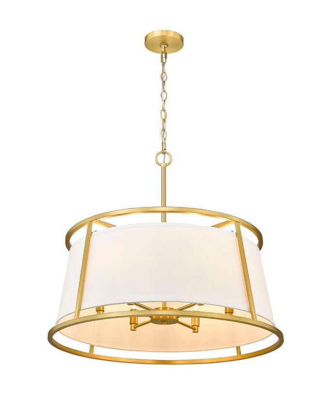 Z-Lite Lenyx Pendant 26" 6-Light Rubbed Brass Pendant Light With White Fabric Shade