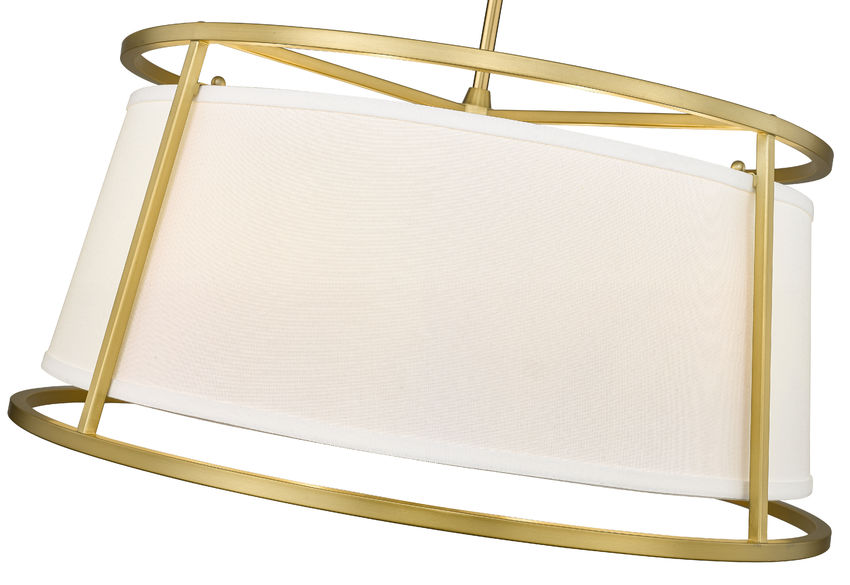 Z-Lite Lenyx Pendant 26" 6-Light Rubbed Brass Pendant Light With White Fabric Shade