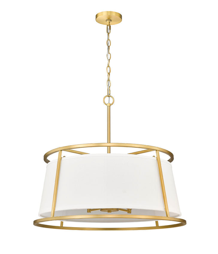 Z-Lite Lenyx Pendant 26" 6-Light Rubbed Brass Pendant Light With White Fabric Shade