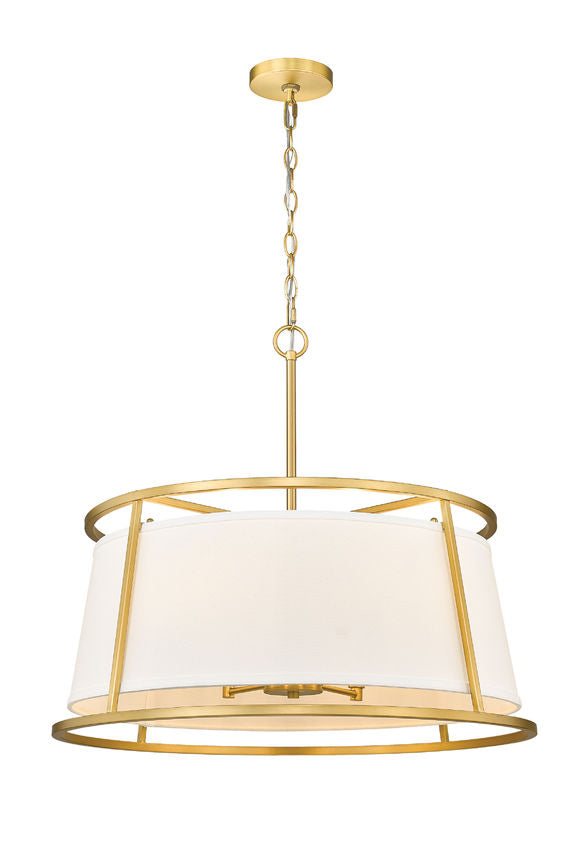 Z-Lite Lenyx Pendant 26" 6-Light Rubbed Brass Pendant Light With White Fabric Shade