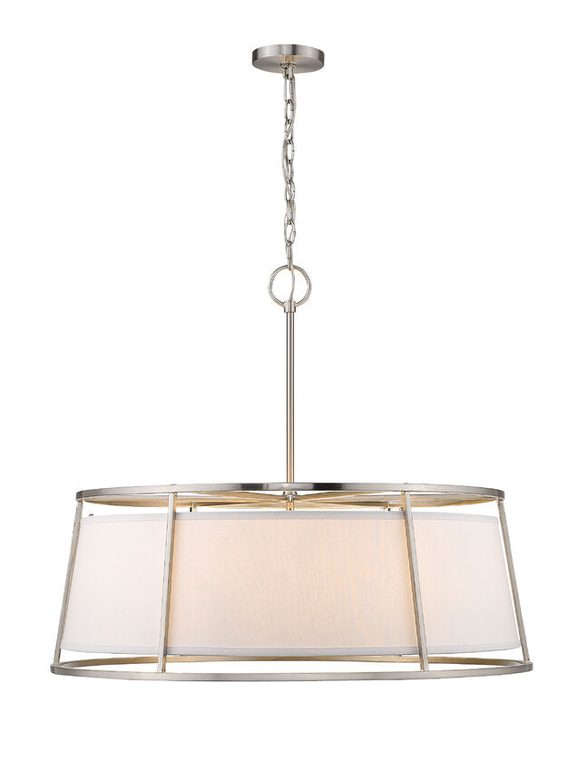 Z-Lite Lenyx Pendant 32" 8-Light Brushed Nickel Pendant Light With White Fabric Shade