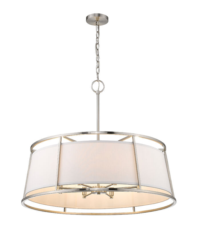 Z-Lite Lenyx Pendant 32" 8-Light Brushed Nickel Pendant Light With White Fabric Shade